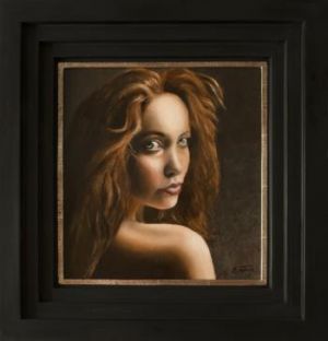 Auteur fotograaf Artist Edwin IJpeij - the Girl with the Mysterious Eyes. Egg Tempera and Oilpaint on panel 