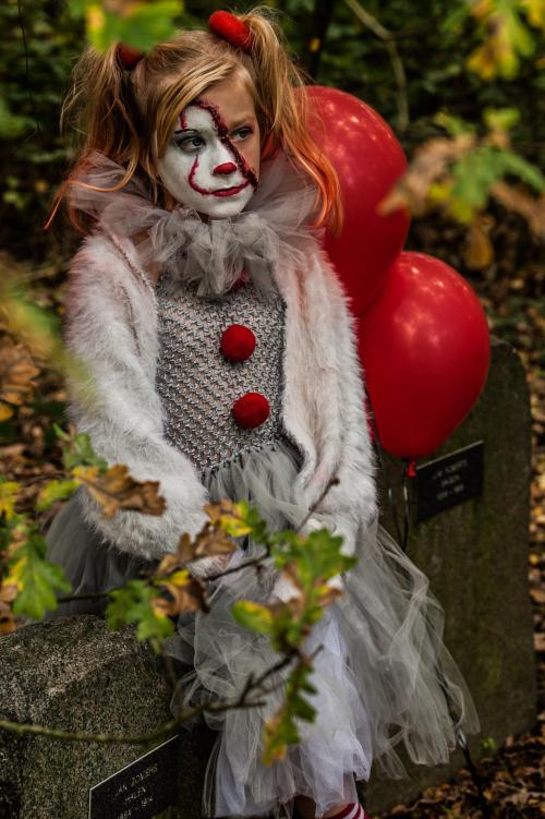 Auteur fotograaf Wilko - cosplay, enge clown in het bos.