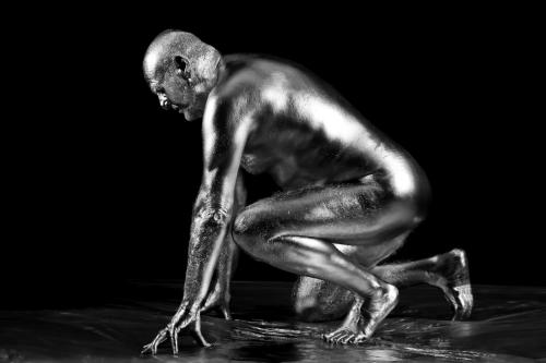 Auteur model Hans-Peter Gobien - Bodypainting in silver, Model Hans-Peter Gobien