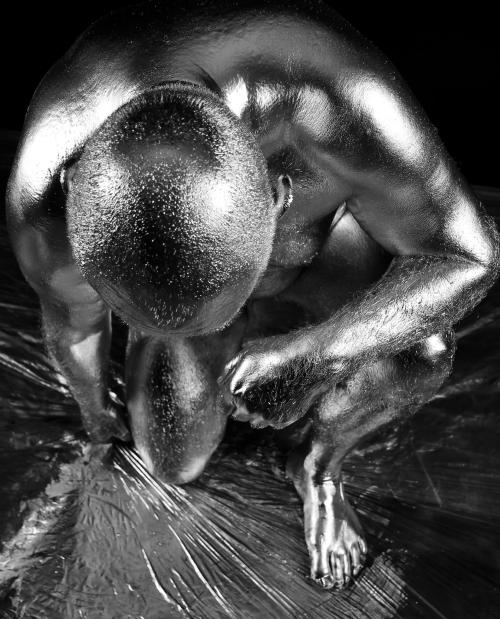 Auteur model Hans-Peter Gobien - Bodypainting in silver, Model Hans-Peter Gobien